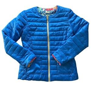 Women’s Lilly Pulitzer Reversible Blue Quilted Lilah Puffer Jacket Size Small